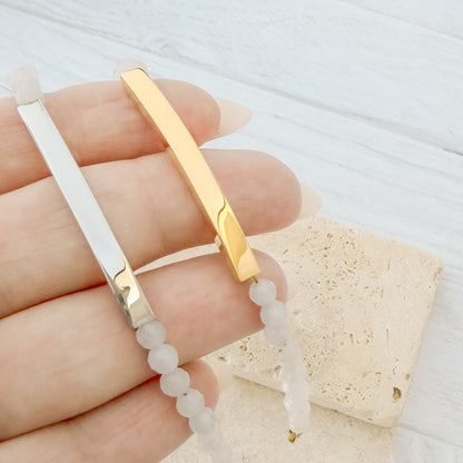 Faceted Beaded Bar Bracelet (Opalescent White with Silver or Gold), 1 Total, Metal Blank #281