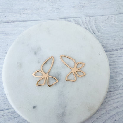 Gold Open Butterfly Brass Pendant, 10 Pieces, Charm #116