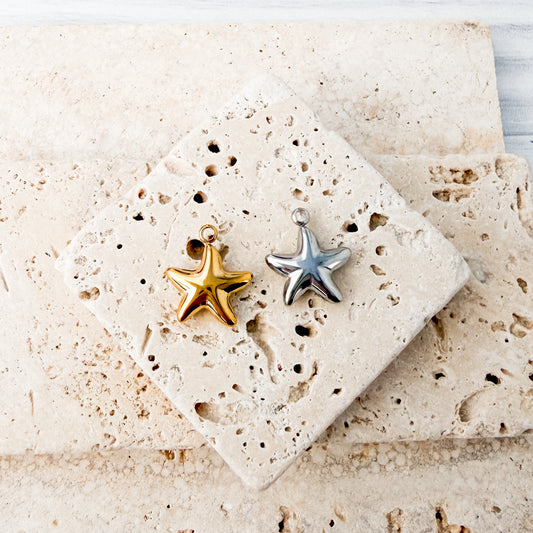 Starfish Stainless Steel Charm (Silver or Gold), 10 Pieces, Charm #122