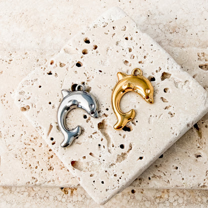 Dolphin Stainless Steel Charm (Silver or Gold), 10 Pieces, Charm #124