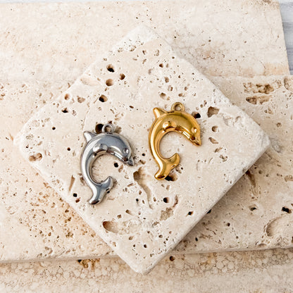 Dolphin Stainless Steel Charm (Silver or Gold), 10 Pieces, Charm #124