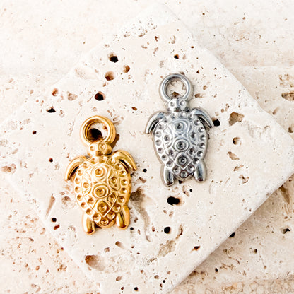 Sea Turtle Stainless Steel Charm (Silver or Gold), 10 Pieces, Charm #120