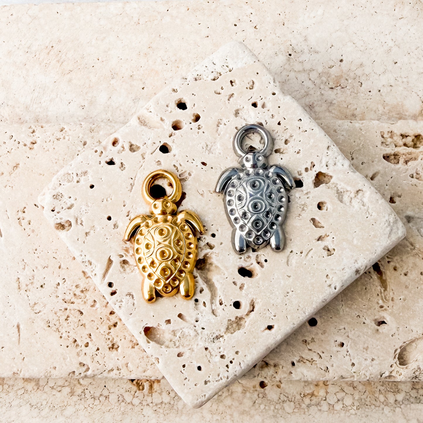 Sea Turtle Stainless Steel Charm (Silver or Gold), 10 Pieces, Charm #120
