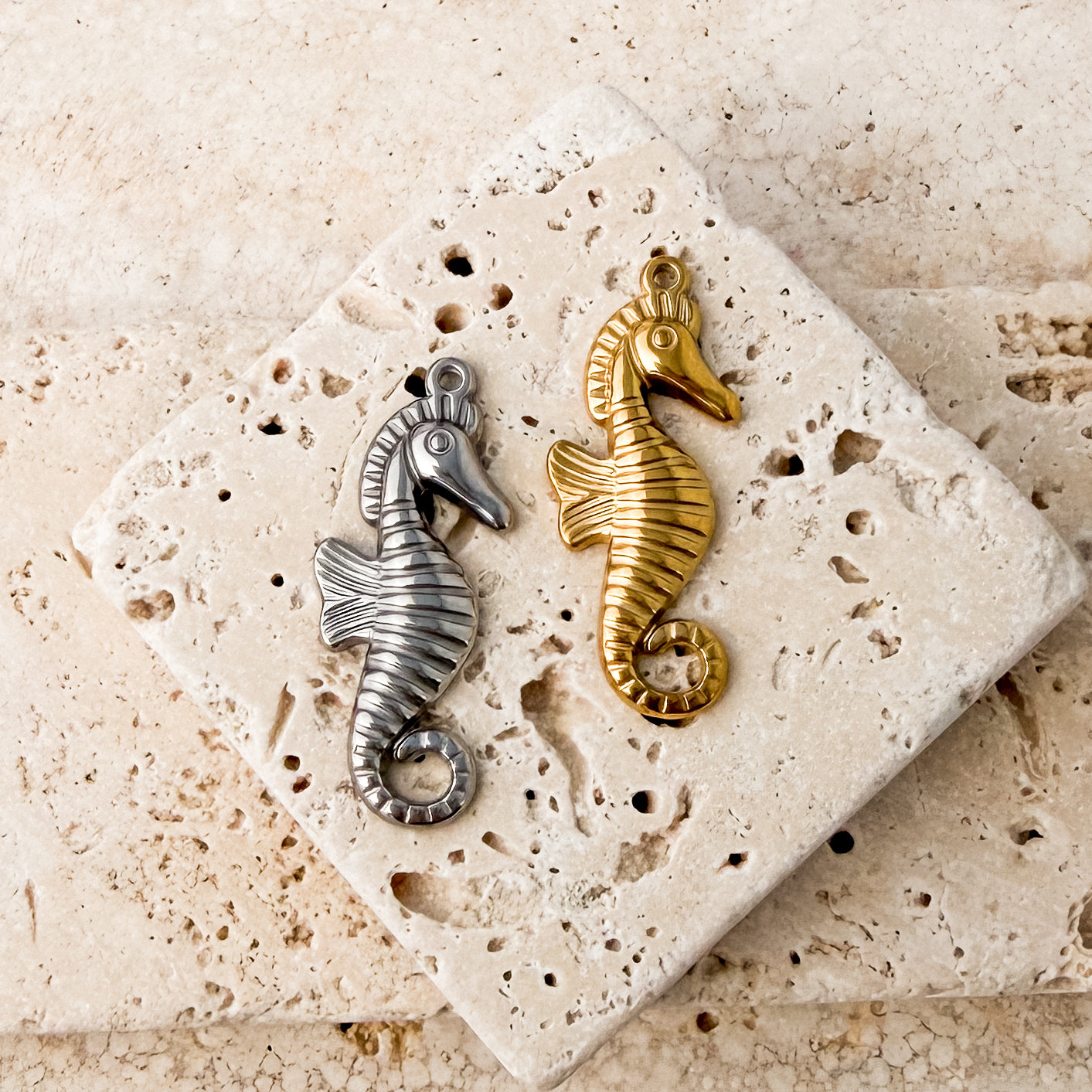 Seahorse Stainless Steel Charm (Silver or Gold), 10 Pieces, Charm #121