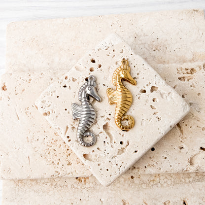 Seahorse Stainless Steel Charm (Silver or Gold), 10 Pieces, Charm #121