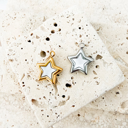 Pearlescent White Star Stainless Steel Charm (Silver or Gold), 10 Pieces, Charm #125