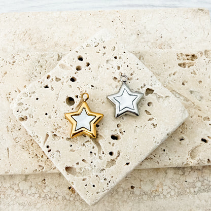 Pearlescent White Star Stainless Steel Charm (Silver or Gold), 10 Pieces, Charm #125