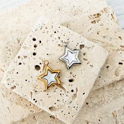Pearlescent White Star Stainless Steel Charm (Silver or Gold), 10 Pieces, Charm #125
