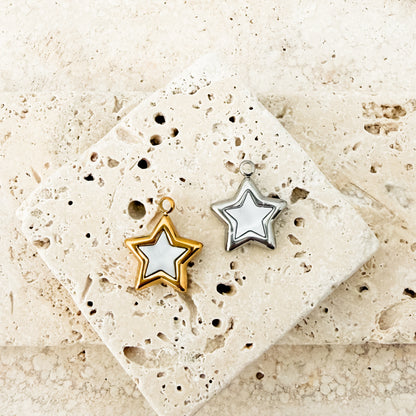Pearlescent White Star Stainless Steel Charm (Silver or Gold), 10 Pieces, Charm #125
