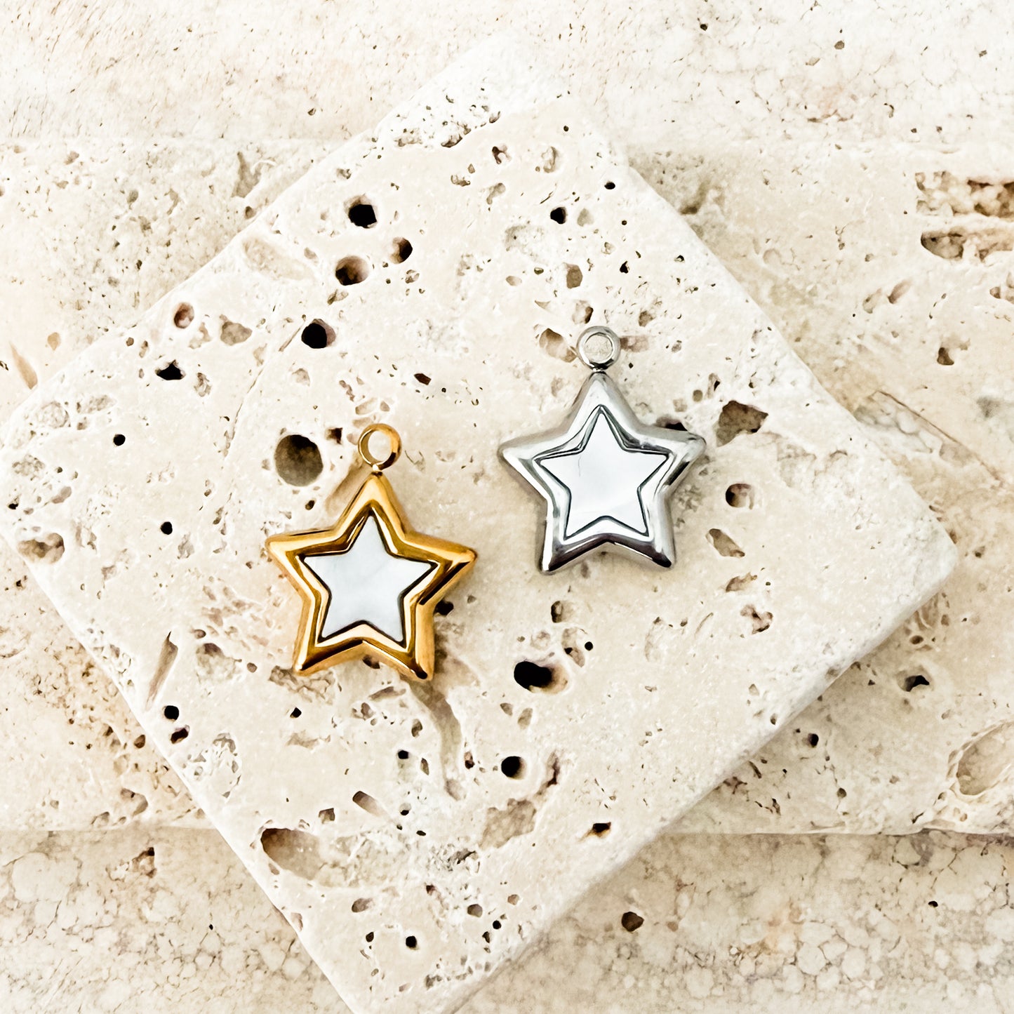 Pearlescent White Star Stainless Steel Charm (Silver or Gold), 10 Pieces, Charm #125