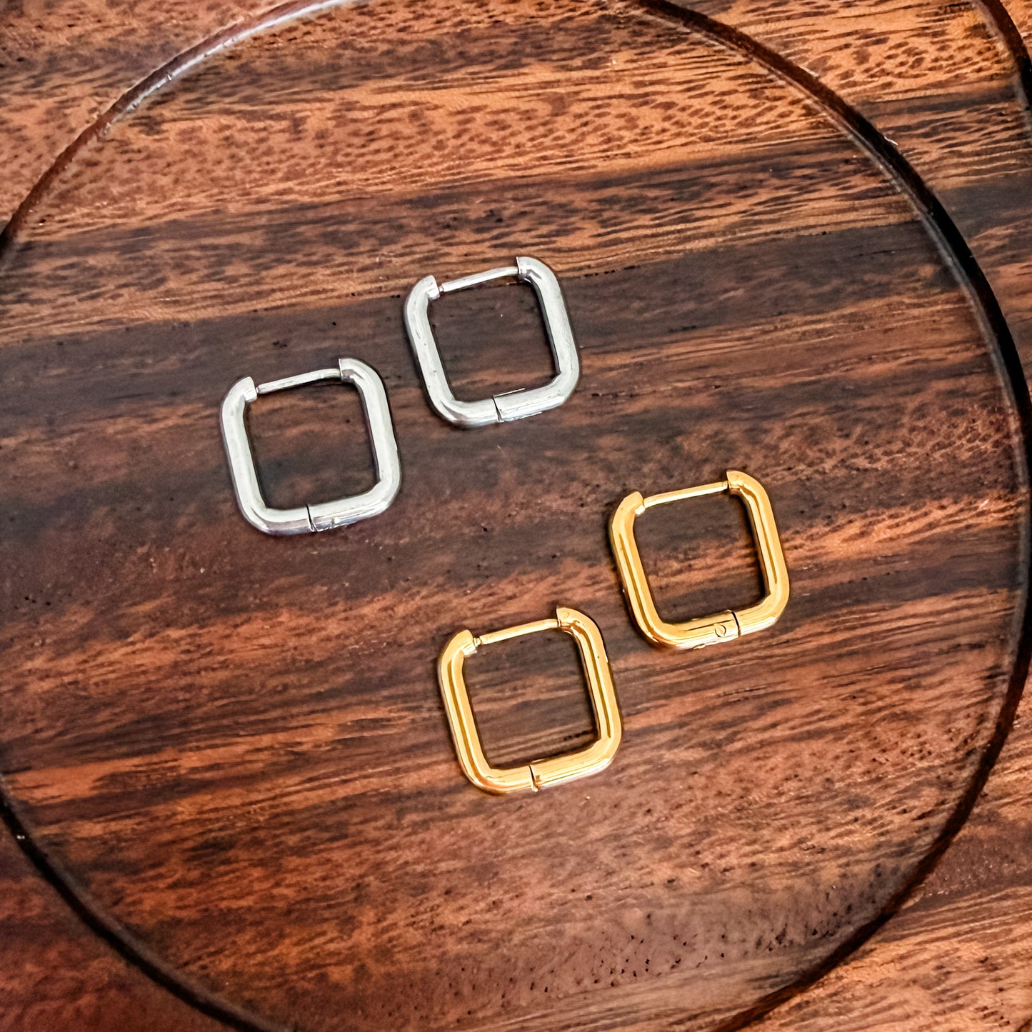 Square Stainless Steel Huggie Without Loop (Choose Silver or Gold), 10 Pieces, Hoop #9