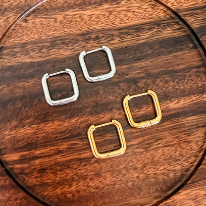 Square Stainless Steel Huggie Without Loop (Choose Silver or Gold), 10 Pieces, Hoop #9
