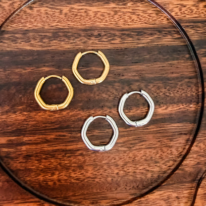 Hexagon Stainless Steel Huggie Without Loop (Choose Silver or Gold), 10 Pieces, Hoop #10