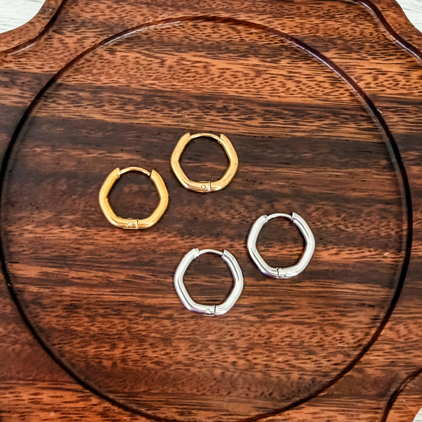 Hexagon Stainless Steel Huggie Without Loop (Choose Silver or Gold), 10 Pieces, Hoop #10