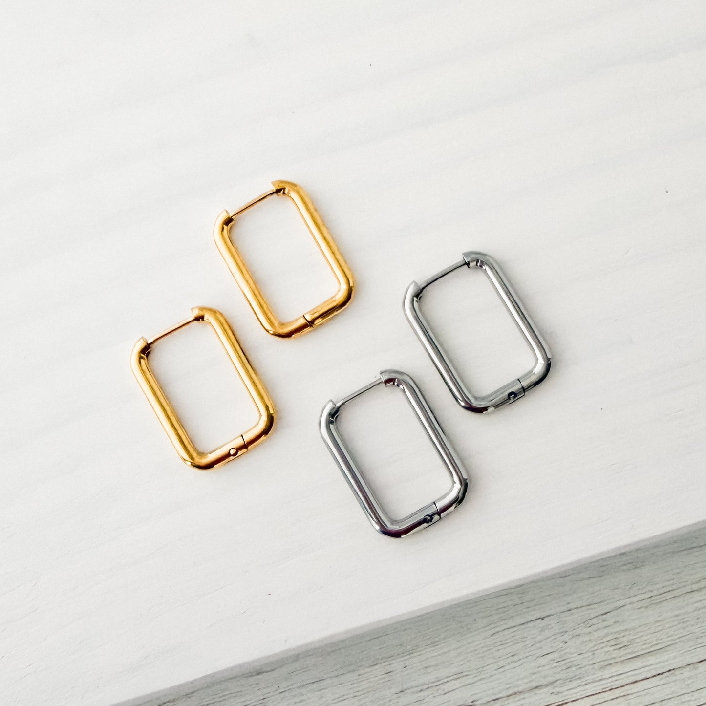 Rectangle Stainless Steel Huggie Without Loop (Choose Silver or Gold), 10 Pieces, Hoop #11