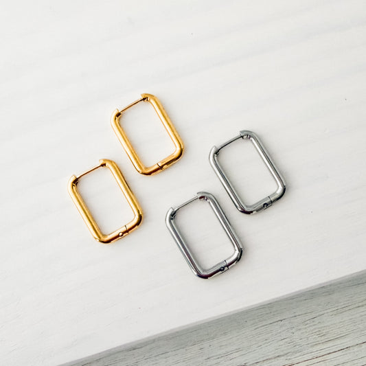 Rectangle Stainless Steel Huggie Without Loop (Choose Silver or Gold), 10 Pieces, Hoop #11