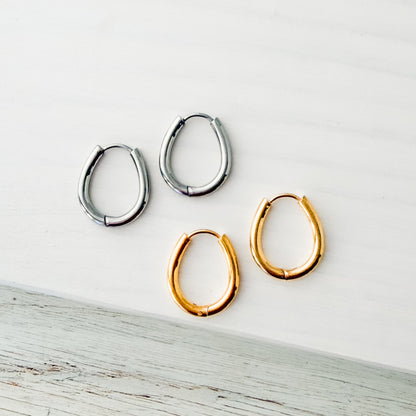 Oval Stainless Steel Huggie Without Loop (Choose Silver or Gold), 10 Pieces, Hoop #12