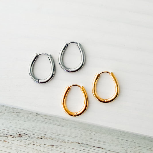 Oval Stainless Steel Huggie Without Loop (Choose Silver or Gold), 10 Pieces, Hoop #12