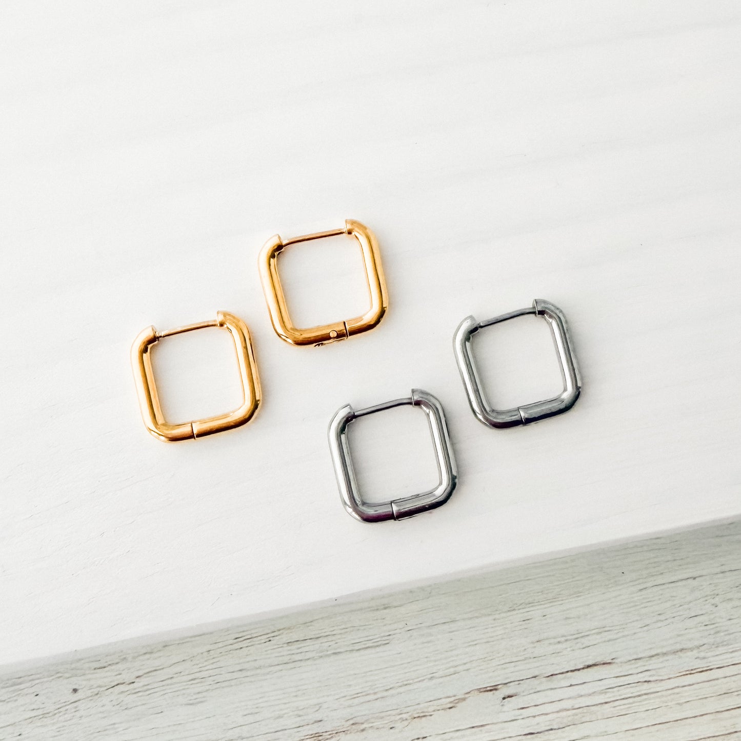 Square Stainless Steel Huggie Without Loop (Choose Silver or Gold), 10 Pieces, Hoop #9