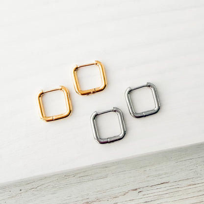 Square Stainless Steel Huggie Without Loop (Choose Silver or Gold), 10 Pieces, Hoop #9