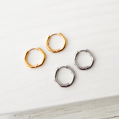 Hexagon Stainless Steel Huggie Without Loop (Choose Silver or Gold), 10 Pieces, Hoop #10