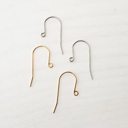 New Premium Minimalist Sheperds Stainless Steel Ear Wires (Choose Silver or Gold), 20 Pieces, Earring Hook #16