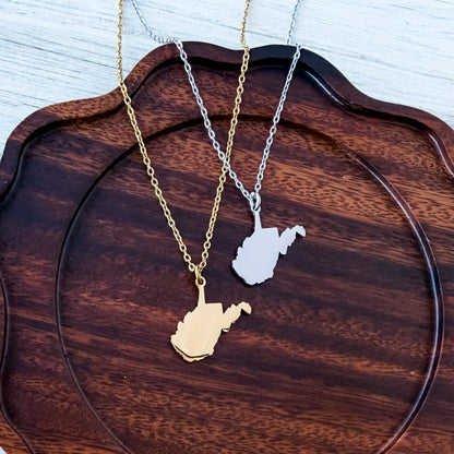 West Virginia Pendant Necklace (Silver or Gold), 1 Total, Metal Blank #225