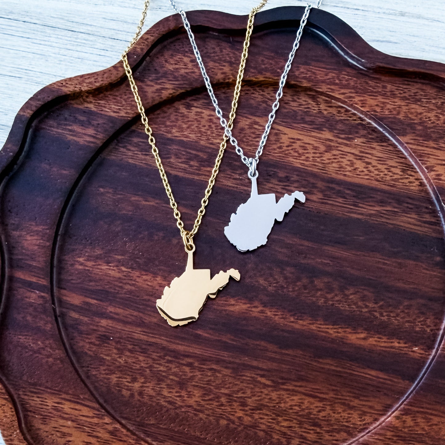 West Virginia Pendant Necklace (Silver or Gold), 1 Total, Metal Blank #225