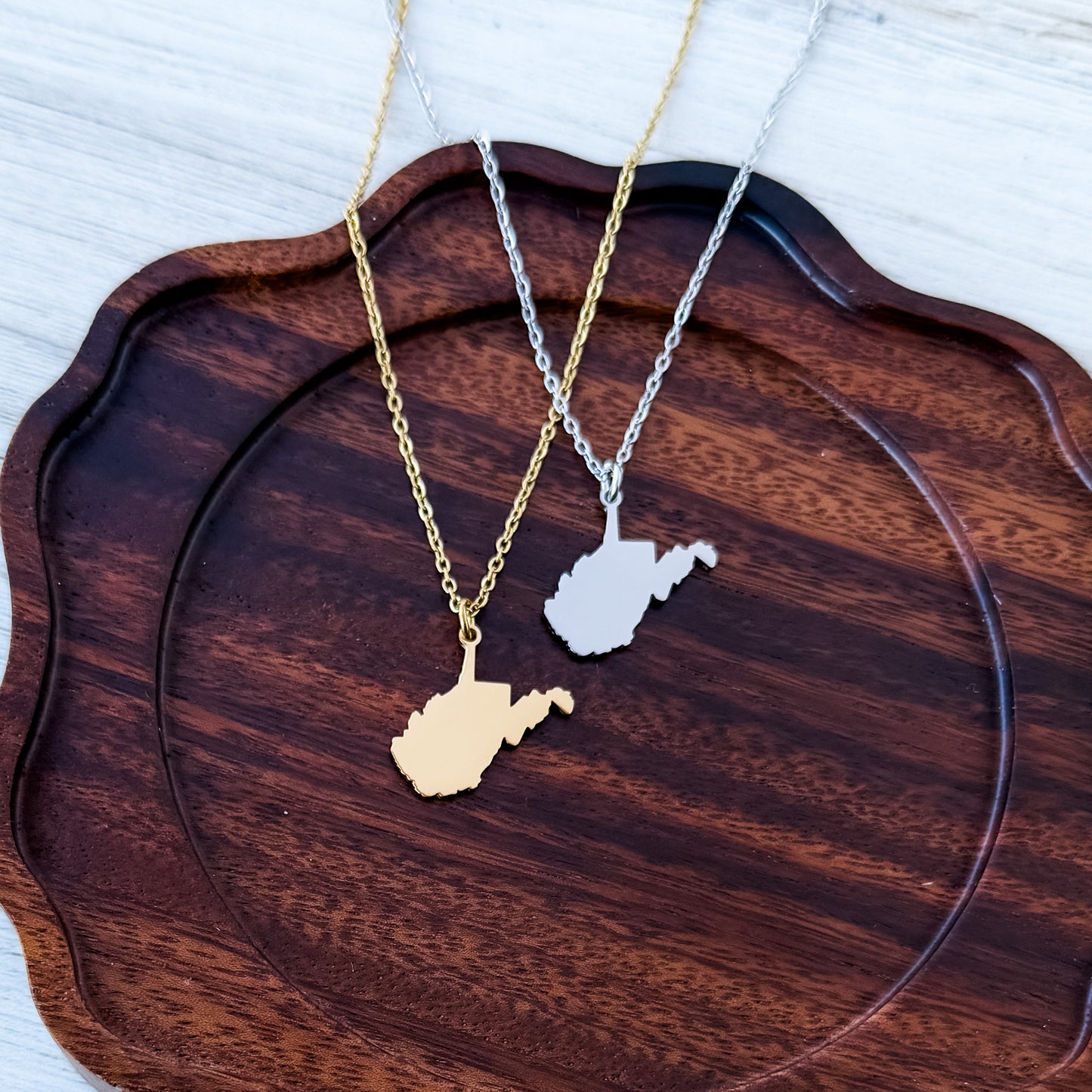 West Virginia Pendant Necklace (Silver or Gold), 1 Total, Metal Blank #225