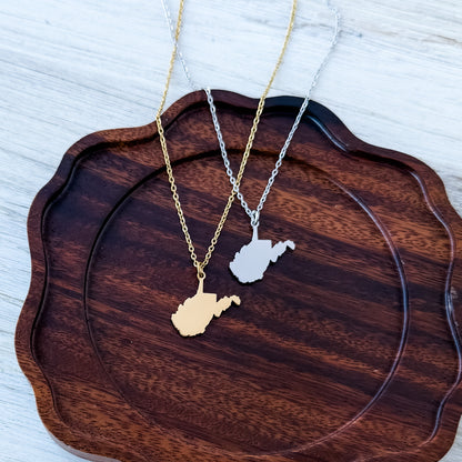 West Virginia Pendant Necklace (Silver or Gold), 1 Total, Metal Blank #225