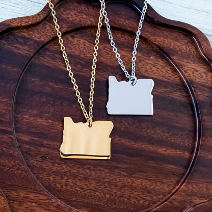 Oregon Pendant Necklace (Silver or Gold), 1 Total, Metal Blank #227