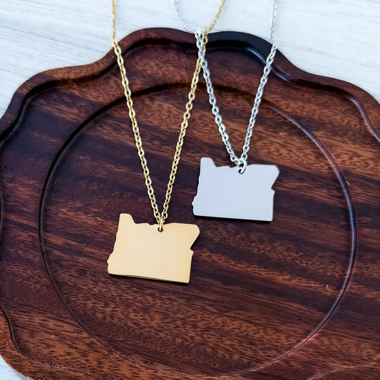 Oregon Pendant Necklace (Silver or Gold), 1 Total, Metal Blank #227