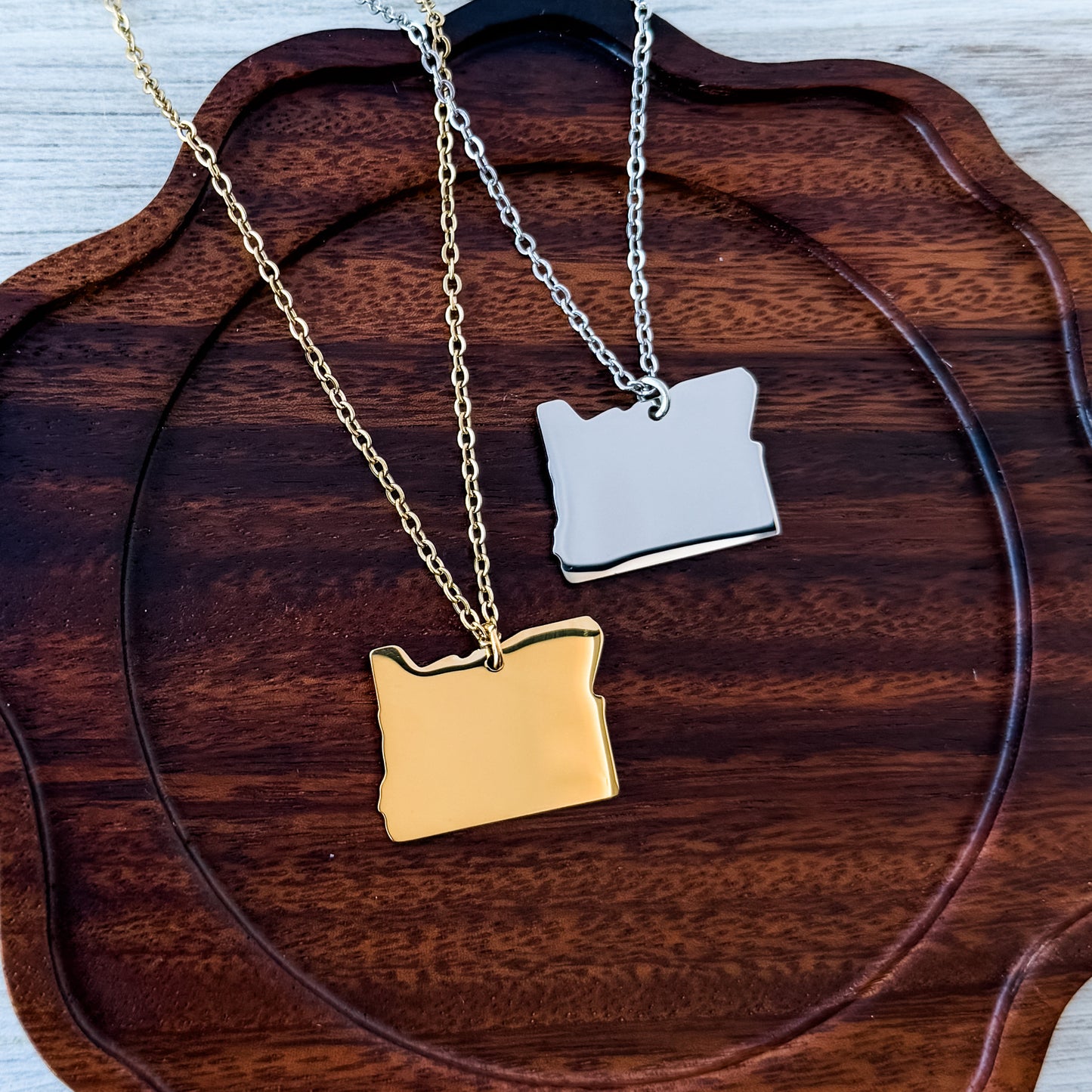 Oregon Pendant Necklace (Silver or Gold), 1 Total, Metal Blank #227