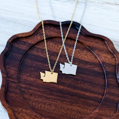 Washington State Pendant Necklace (Silver or Gold), 1 Total, Metal Blank #228