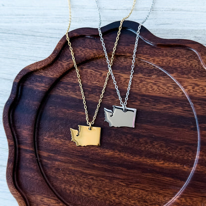 Washington State Pendant Necklace (Silver or Gold), 1 Total, Metal Blank #228