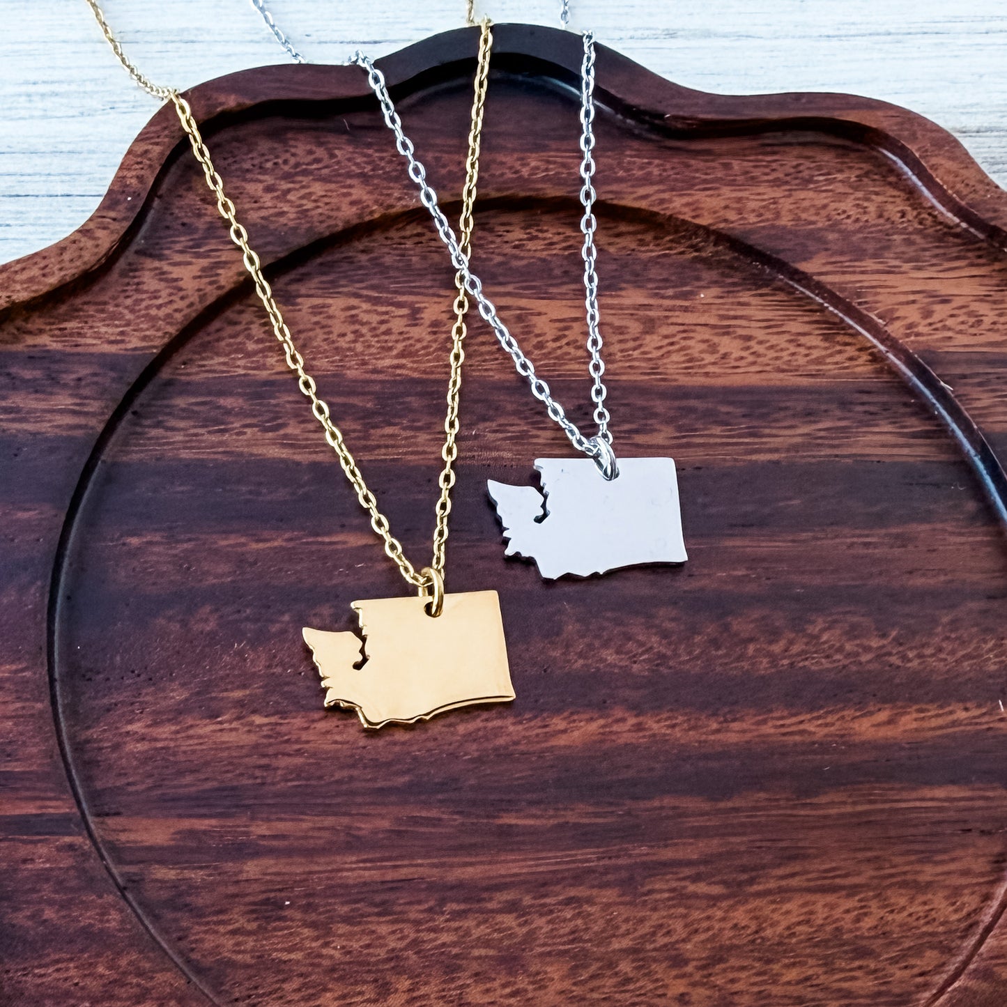 Washington State Pendant Necklace (Silver or Gold), 1 Total, Metal Blank #228