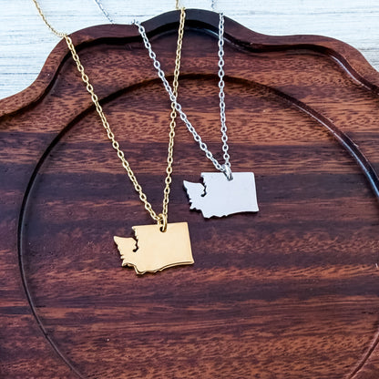 Washington State Pendant Necklace (Silver or Gold), 1 Total, Metal Blank #228