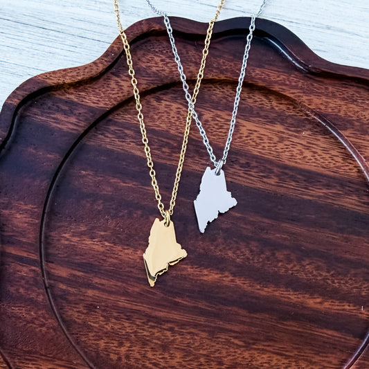 Maine Pendant Necklace (Silver or Gold), 1 Total, Metal Blank #229