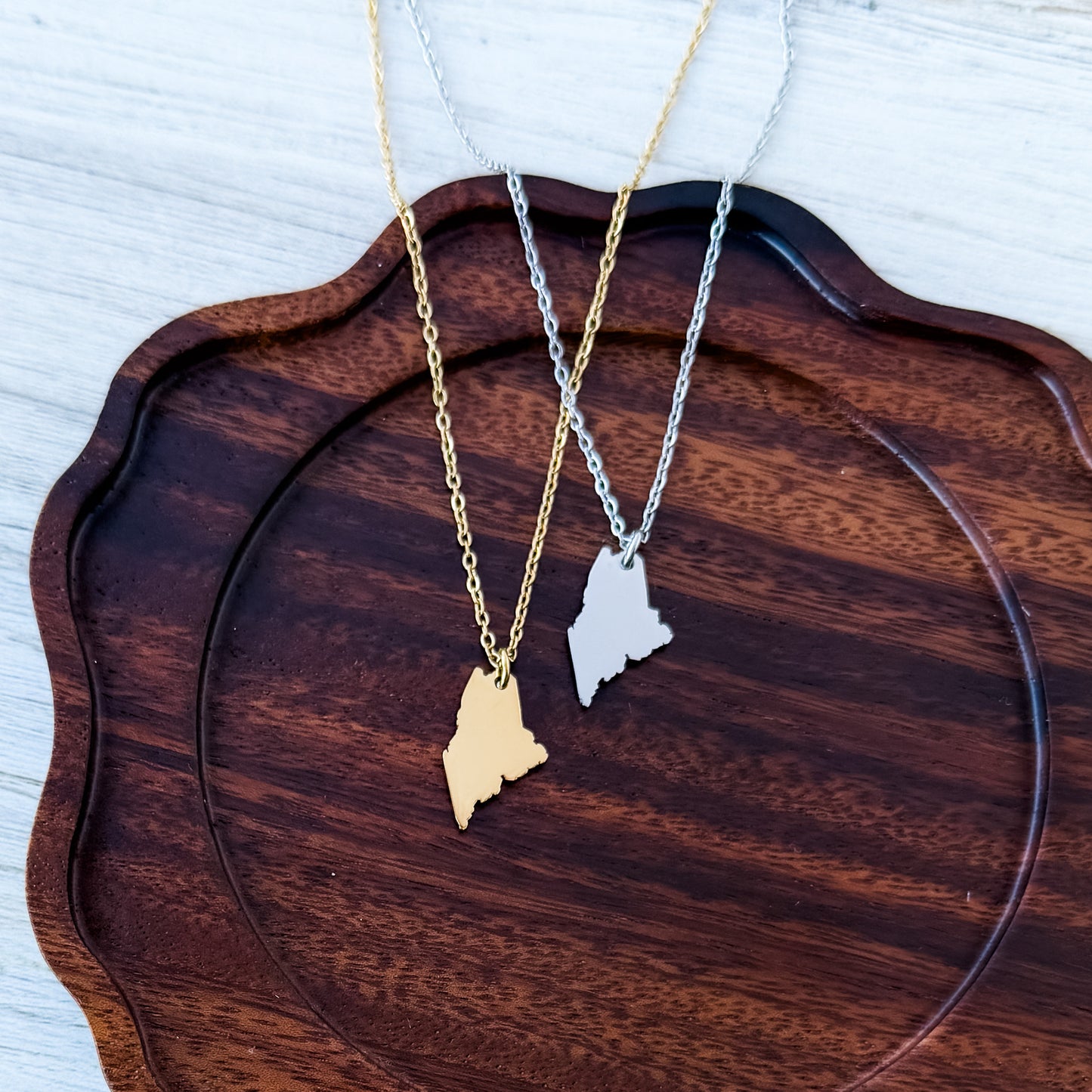 Maine Pendant Necklace (Silver or Gold), 1 Total, Metal Blank #229