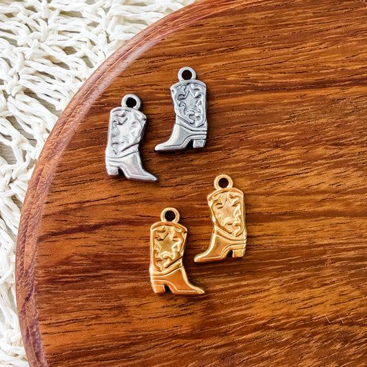 Small Cowboy Boot Stainless Steel Charm (Silver or Gold), 10 Pieces, Charm #9