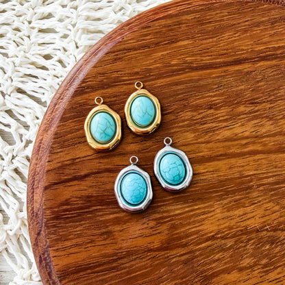 Turquoise Oval Stainless Steel Charm (Silver or Gold), 10 Pieces, Charm #6