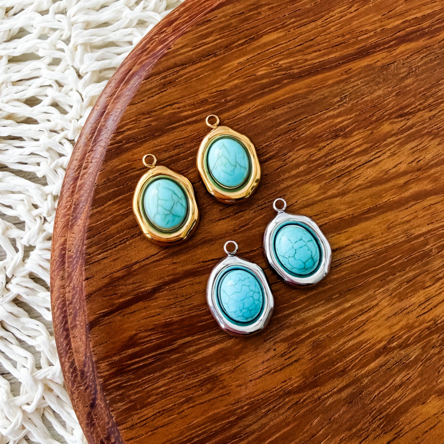 Turquoise Oval Stainless Steel Charm (Silver or Gold), 10 Pieces, Charm #6