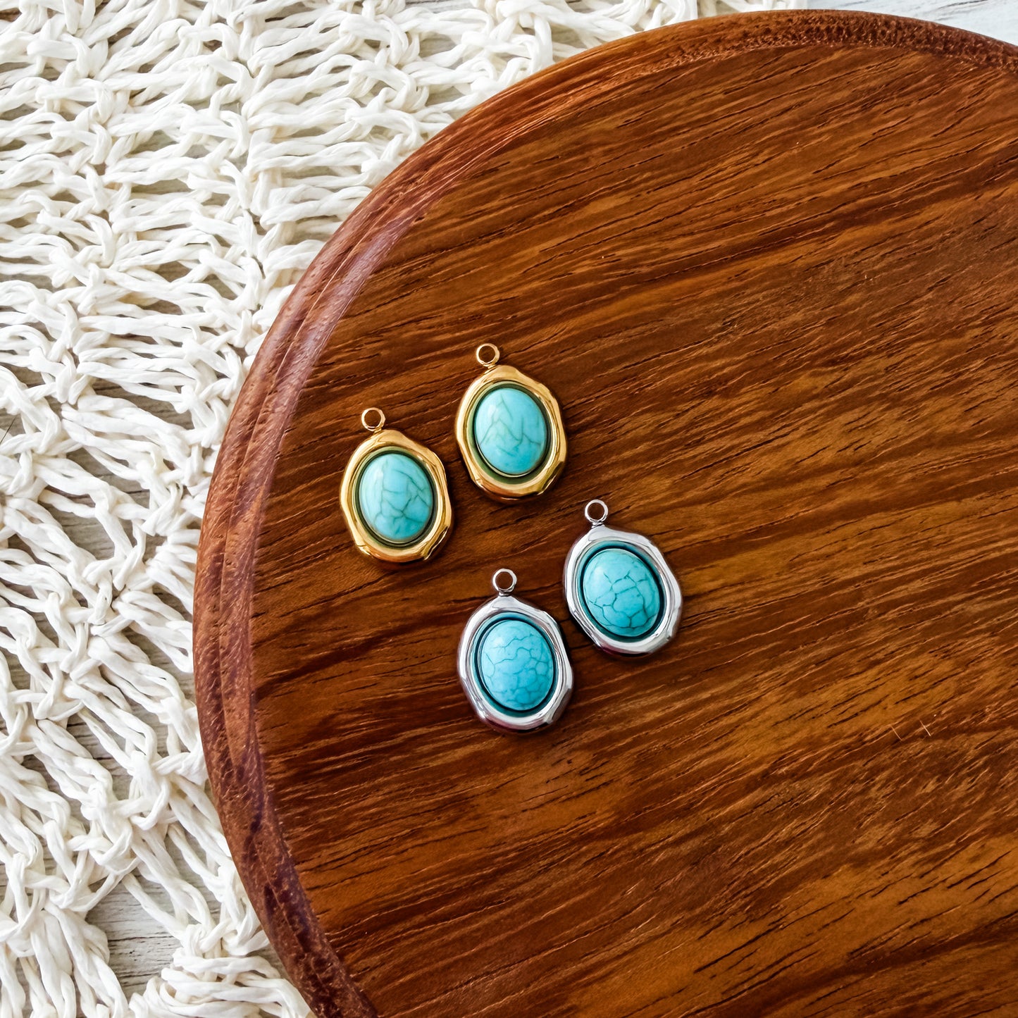 Turquoise Oval Stainless Steel Charm (Silver or Gold), 10 Pieces, Charm #6