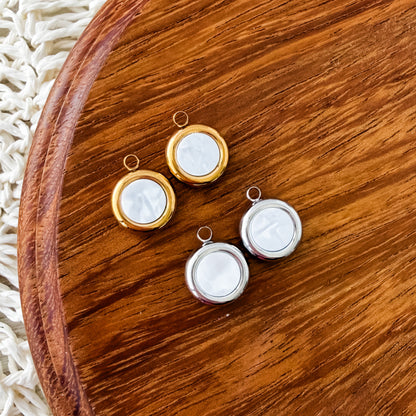 Pearlescent White Circle Stainless Steel Charm (Silver or Gold), 10 Pieces, Charm #7