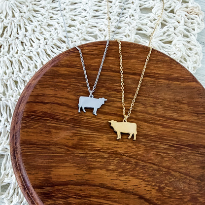 Cow Pendant Necklace (Silver or Gold), 1 Total, Metal Blank #230