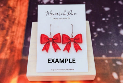 Petite Holiday Red Bow Earring Blank (1 Pair), Acrylic Print & Cut, Laser Blank #123