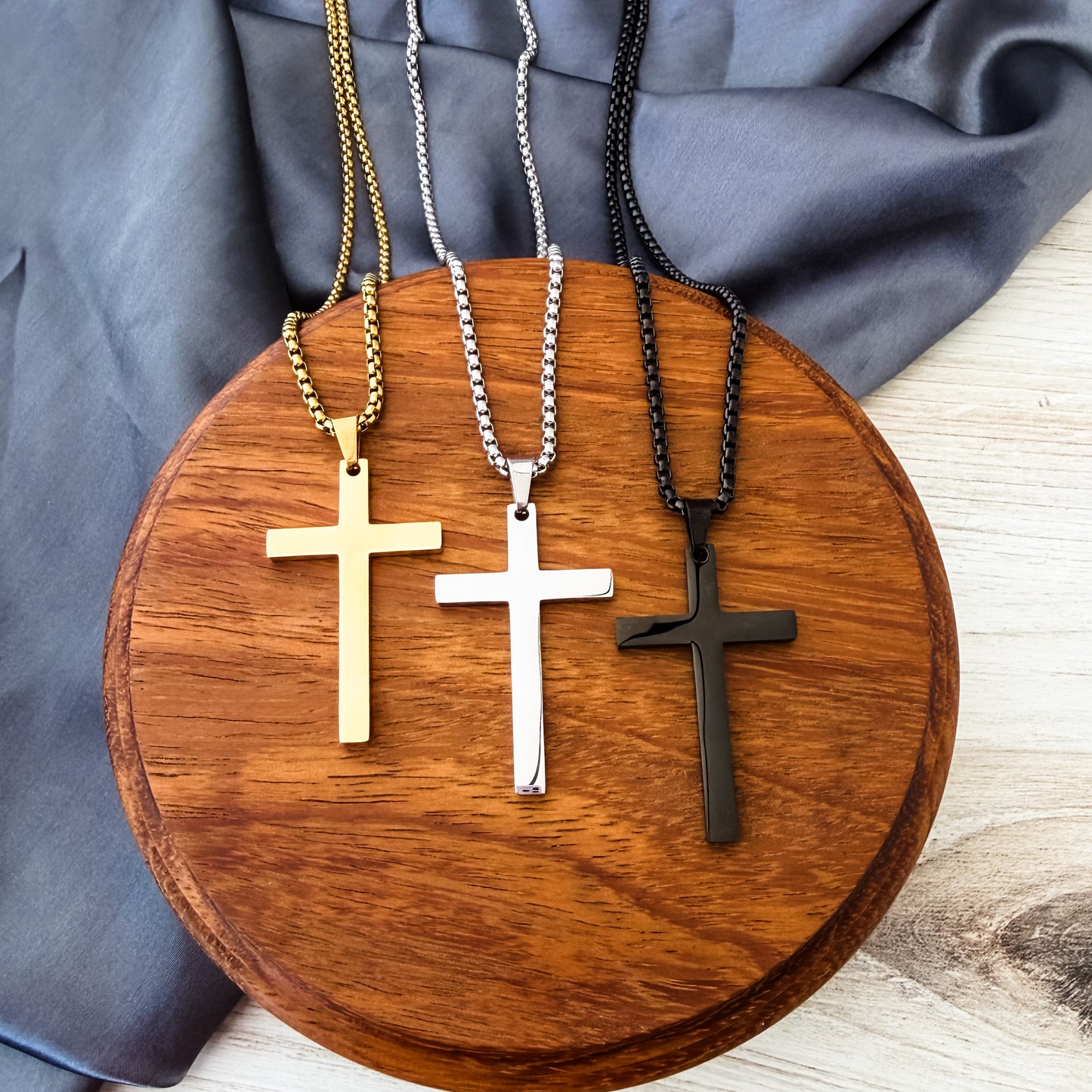 Men's Large Vertical Cross Necklace (Silver, Gold, or Black), 1 Total, Metal Blank #235