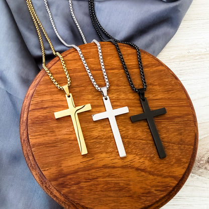 Men's Large Vertical Cross Necklace (Silver, Gold, or Black), 1 Total, Metal Blank #235