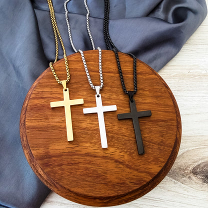 Men's Large Vertical Cross Necklace (Silver, Gold, or Black), 1 Total, Metal Blank #235