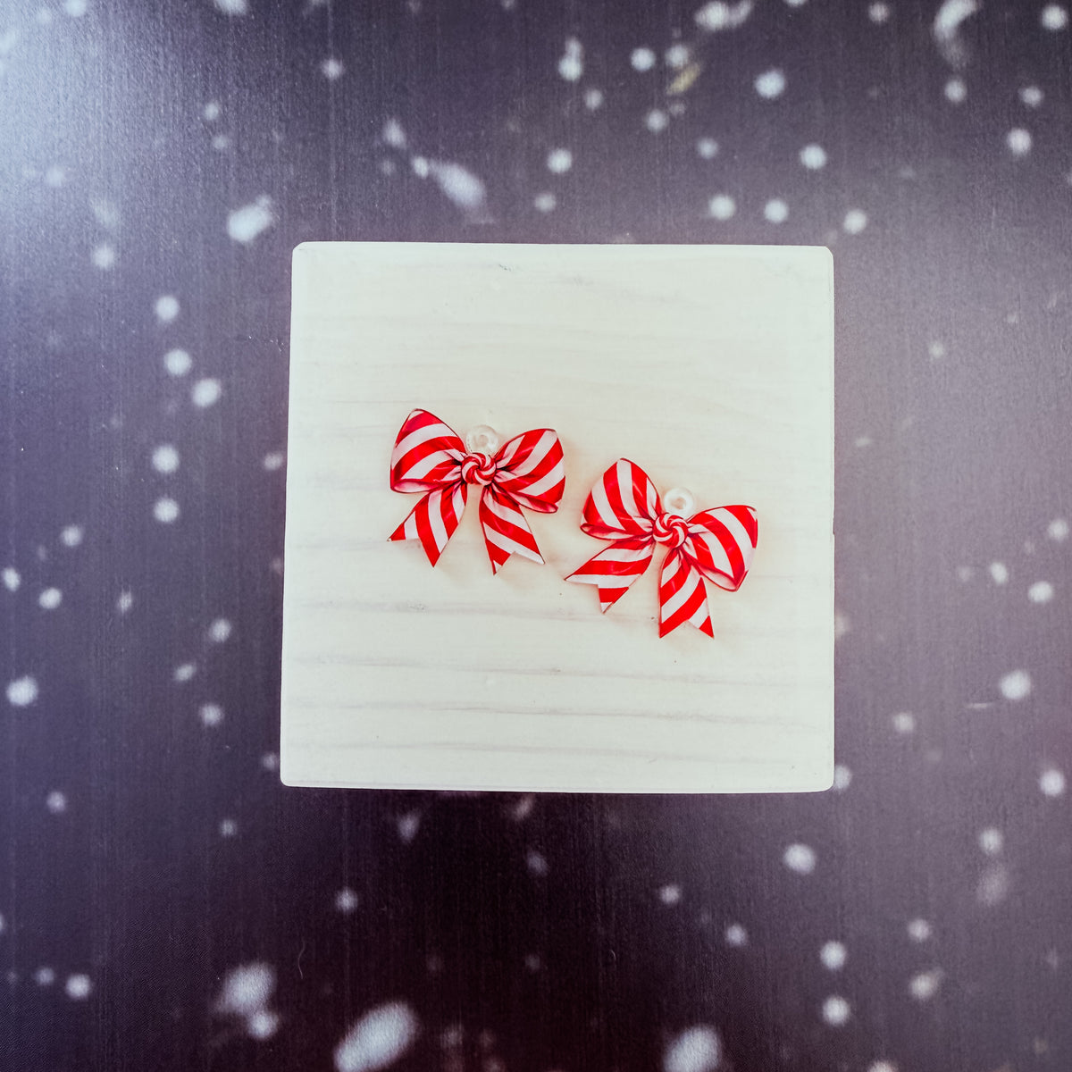 Petite Candy Cane Bow Earring Blank (1 Pair), Acrylic Print & Cut, Laser Blank #122